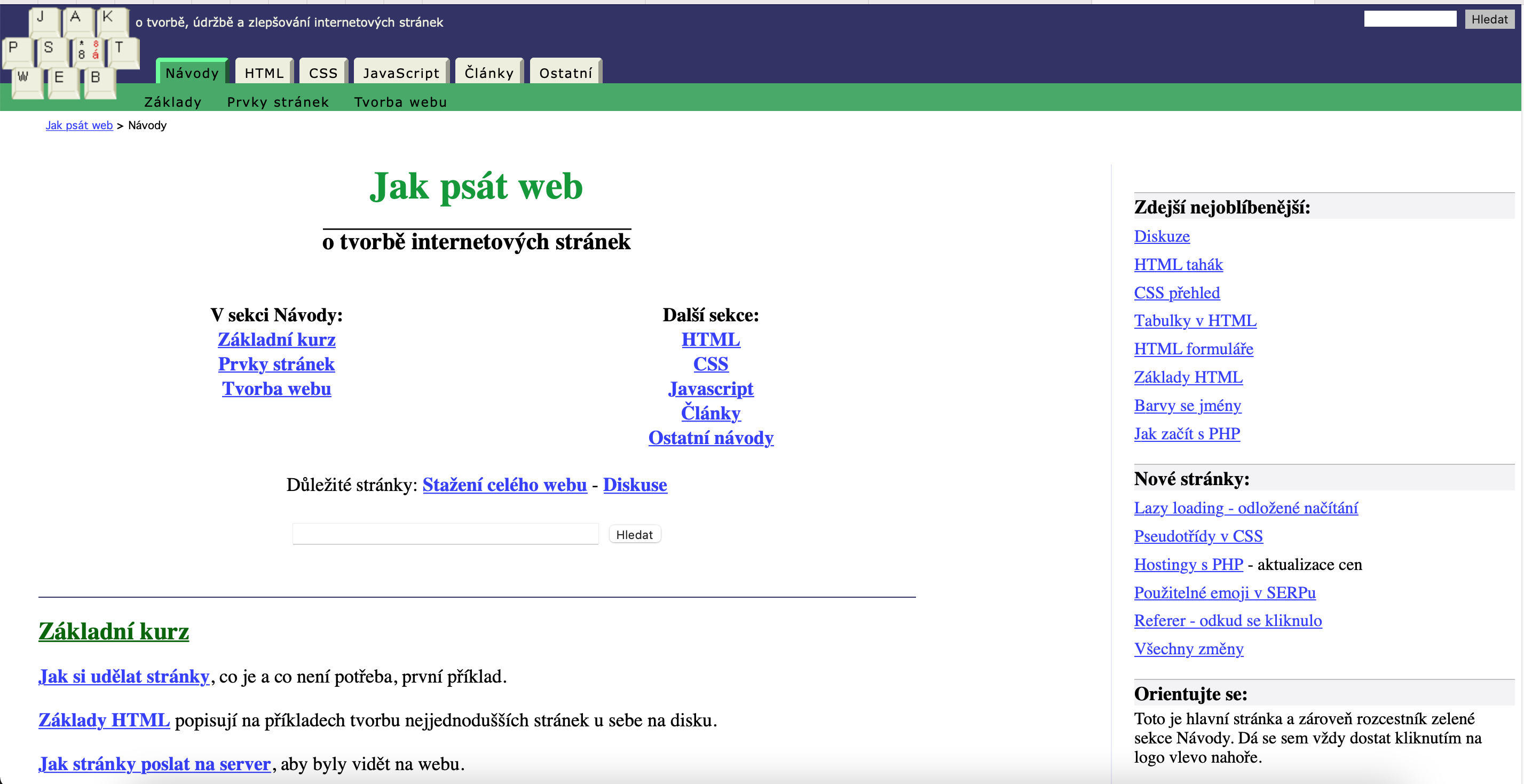 Screen: Old but still current website Jak Psát Web.